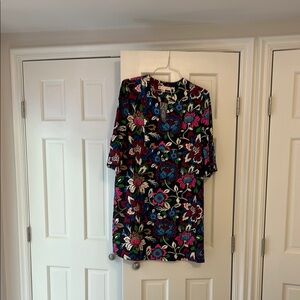 Jude Connally Pink and Blue Sheath Dress with Bell Sleeves NW